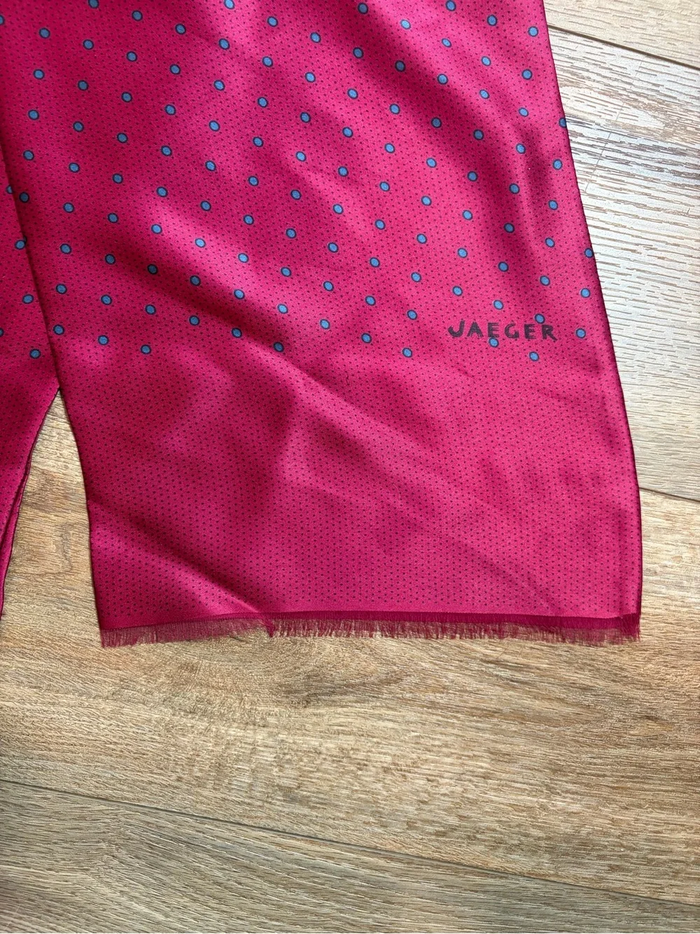 Vintage JAEGER Pure Silk Scarf Burgundy Magenta Polka Dot Long Dress Muffler